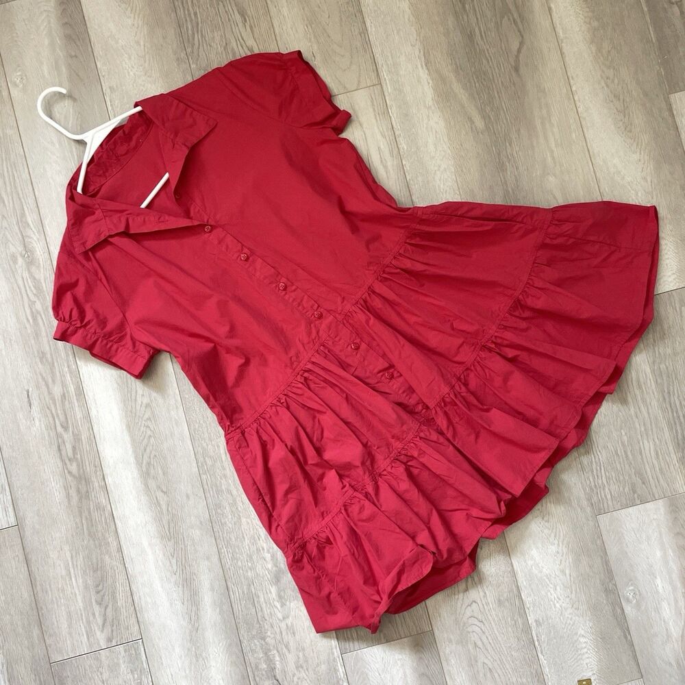 Starkx Shirt Dress tiered short sleeve mini womens Red (small) minimalist preppy